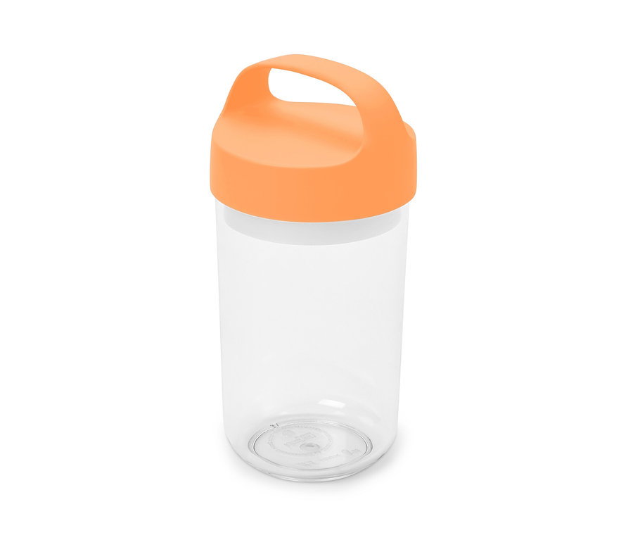 Priehľadná nádoba na cesty s oranžovým uškom, veľká.