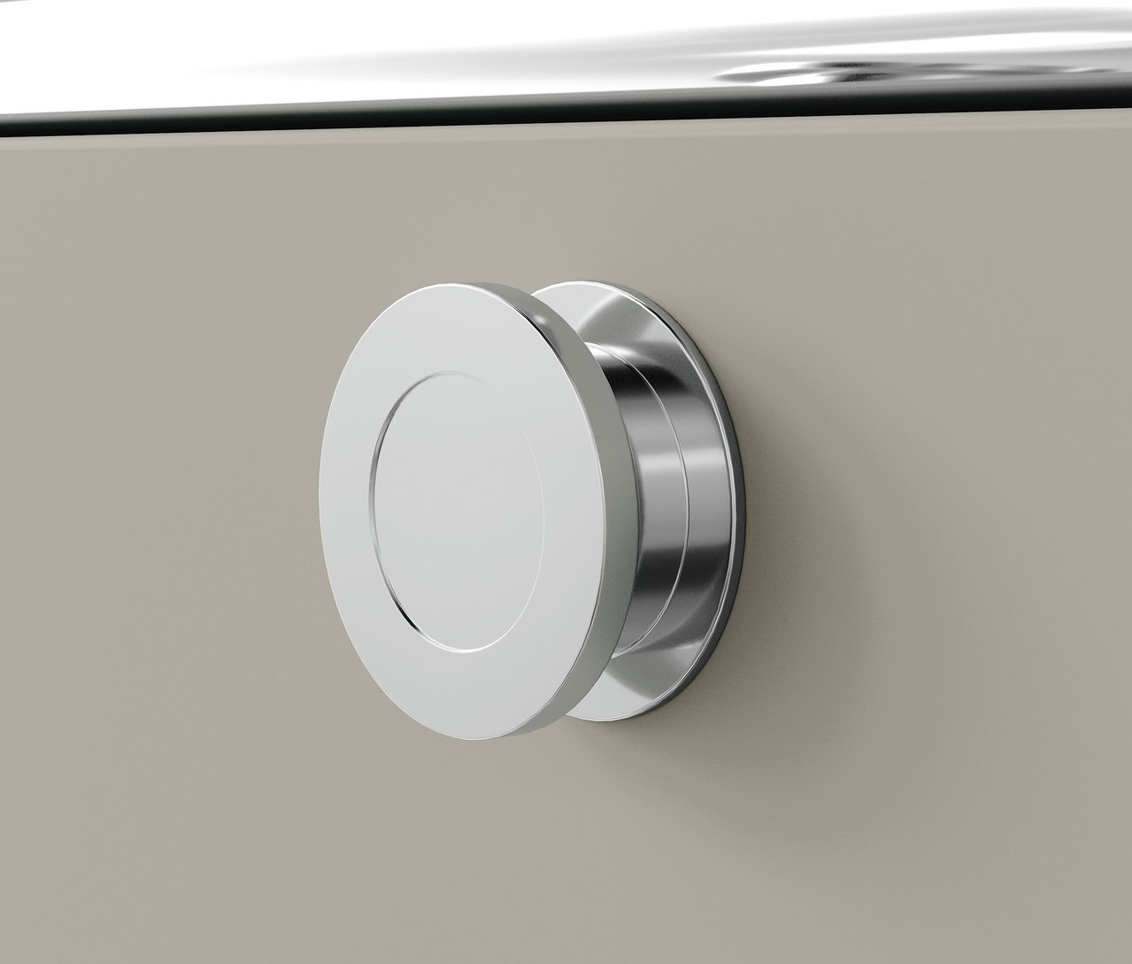 Detail kovovej kancelárskej skrinky »CN3« s 3 zásuvkami, svetlosivá farba, strieborná úchytka.