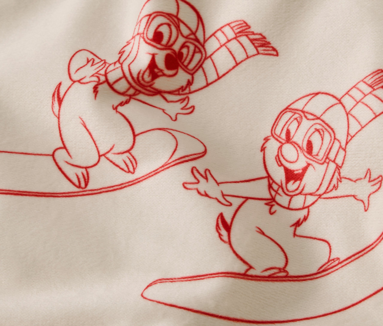 Kreslená ilustrácia dvoch veveričiek na snowboardoch s lyžiarskymi okuliarmi a šálmi.