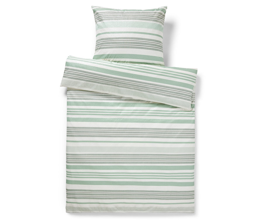 Pruhované seersucker-mikrovláknové obliečky štandardnej a nadmernej veľkosti.