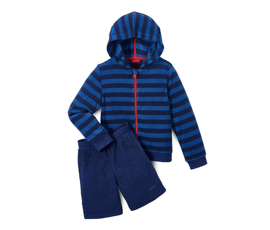 Modrá pruhovaná froté súprava so zipsom.