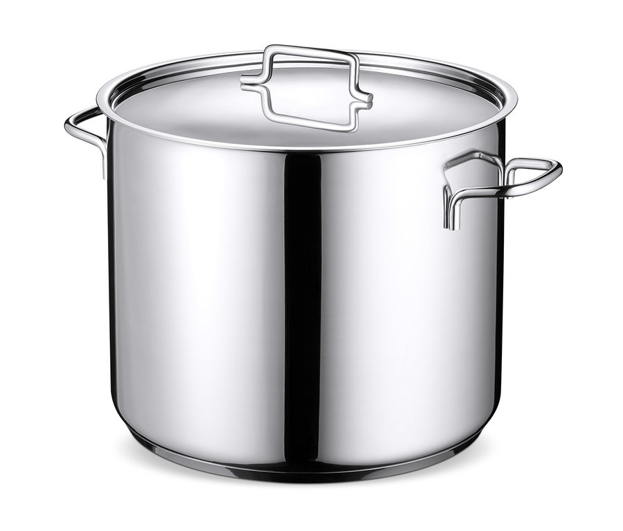 XL hrniec z ušľachtilej ocele s pokrievkou a držadlami.