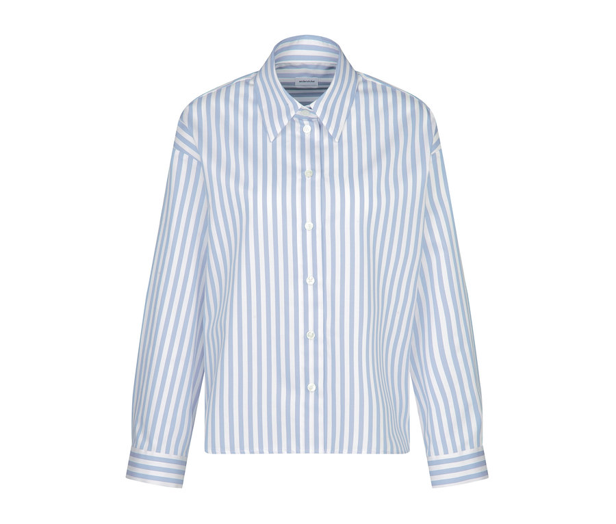 Modrá košeľová blúzka v nadmernej veľkosti Seidensticker s bielymi pruhmi a dlhými rukávmi.