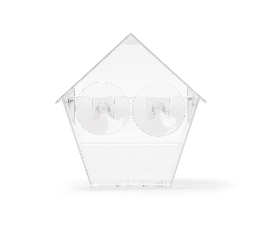 Priehľadné okenné kŕmidlo pre vtáčiky s prísavkami.