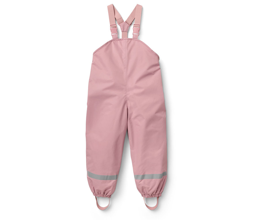 Ružové nohavice s náprsenkou a reflexnými prvkami na nohaviciach.