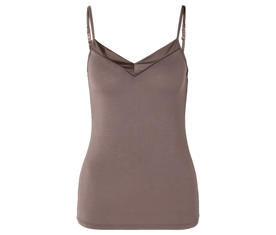 Hnedý top s tenkými ramienkami a výstrihom do V.