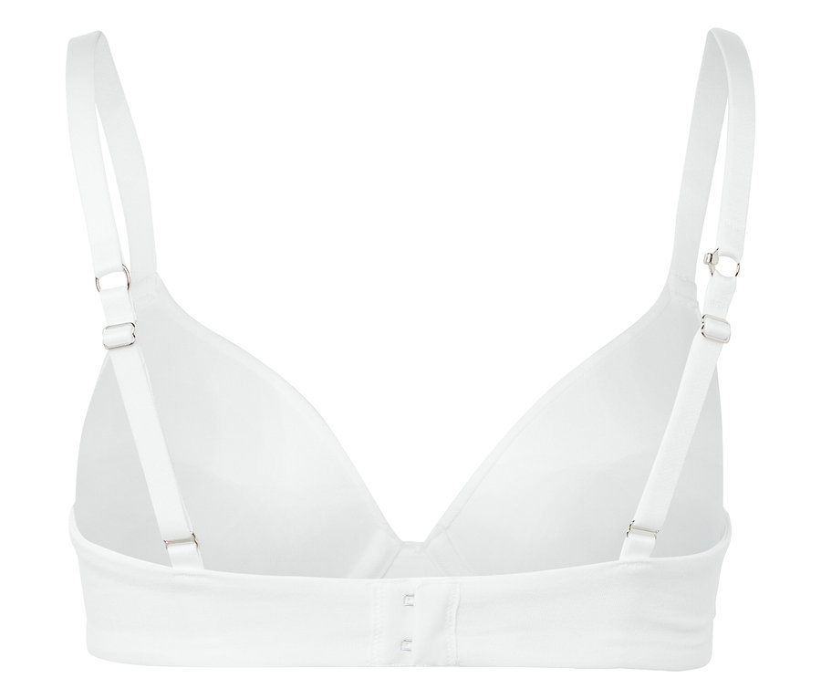 Pohľad zozadu na bielu podprsenku s nastaviteľnými ramienkami.