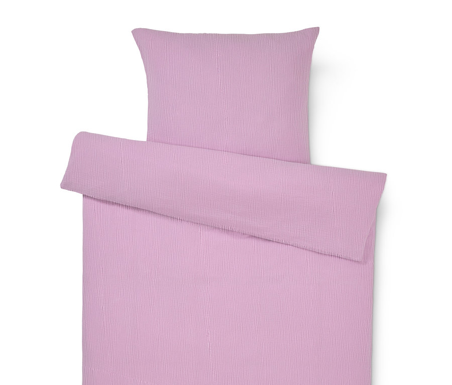 Detailná fotografia fialovej súpravy obliečky na paplón s obliečkou na vankúš.