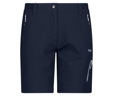 Detail námorníckych modrých šortiek CMP Damen-4-Wege-Stretch-Bermuda-Shorts s vreckami.