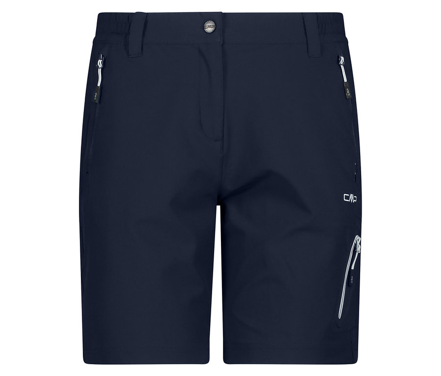 Detail námorníckych modrých šortiek CMP Damen-4-Wege-Stretch-Bermuda-Shorts s vreckami.