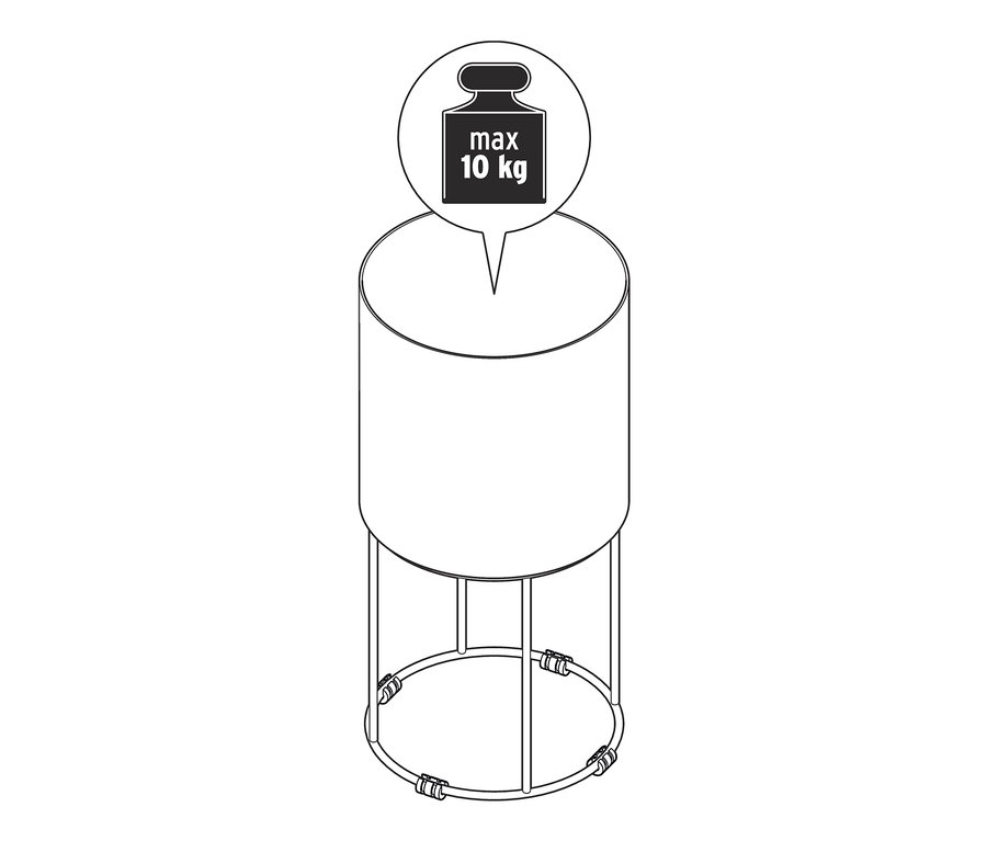 Ilustrácia okrúhleho kvetináča s maximálnou nosnosťou 10 kg.