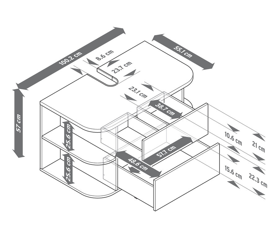 Rozmery okrúhlej umývadlovej skrinky, biela.