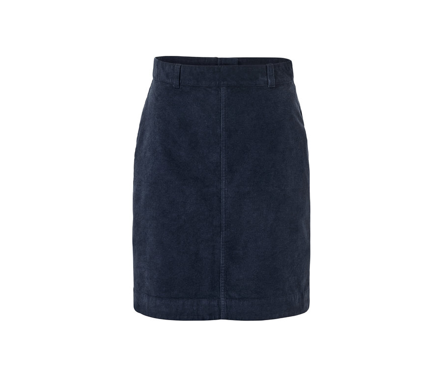 Detail modrej menčestrovej sukne.