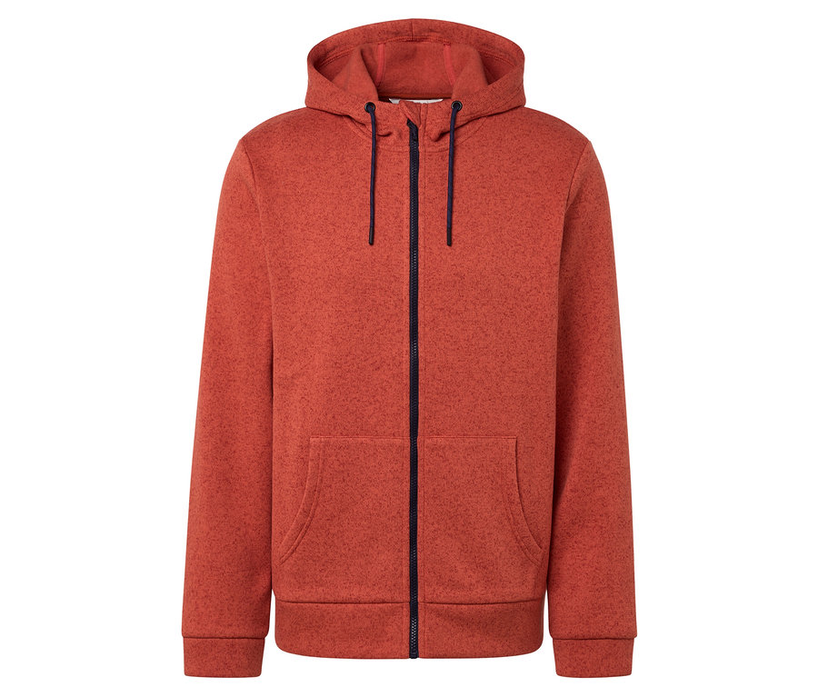 Oranžová mikina s kapucňou na zips.