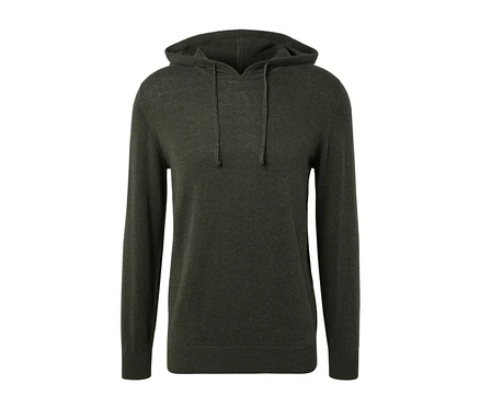 Khaki pletená mikina s kapucňou.