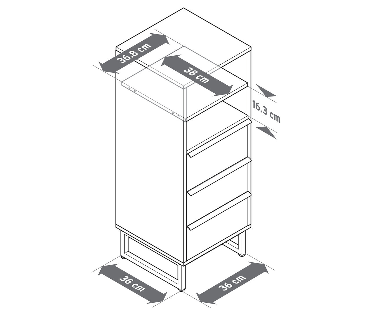 Detailná schematická kresba modulu so zásuvkami »LEEG« s 3 zásuvkami, vrátane rozmerov.