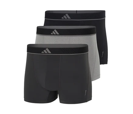 Tri pánske boxerky v čiernej, svetlosivej a tmavosivej farbe, naskladané s čiernymi pásmi a sivým logom.