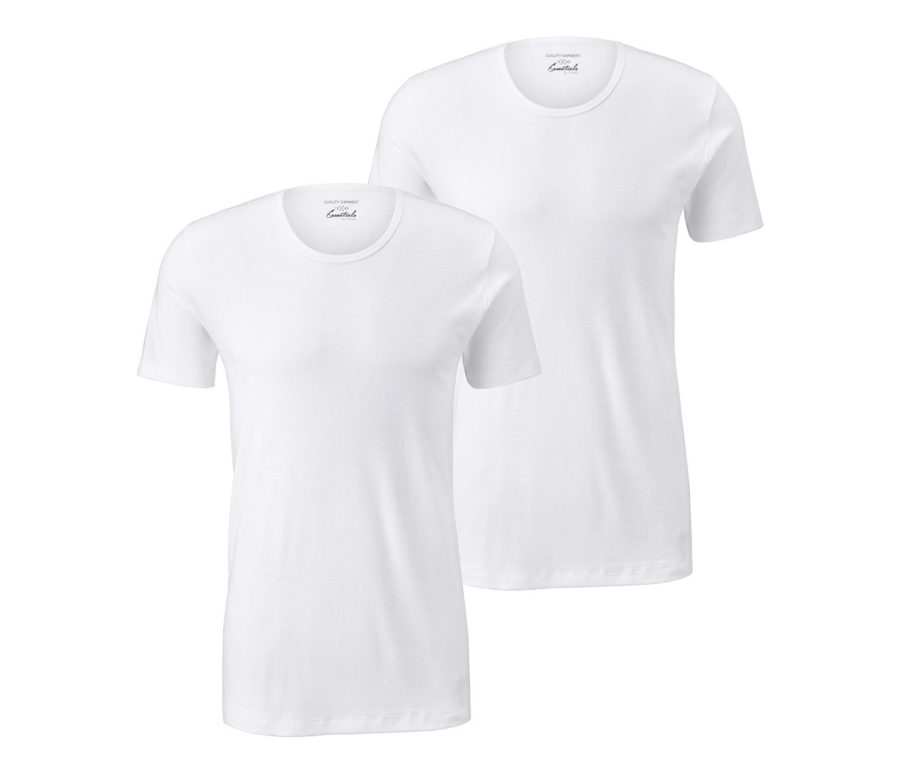 Dve biele trikotové spodné tričká s krátkym rukávom.