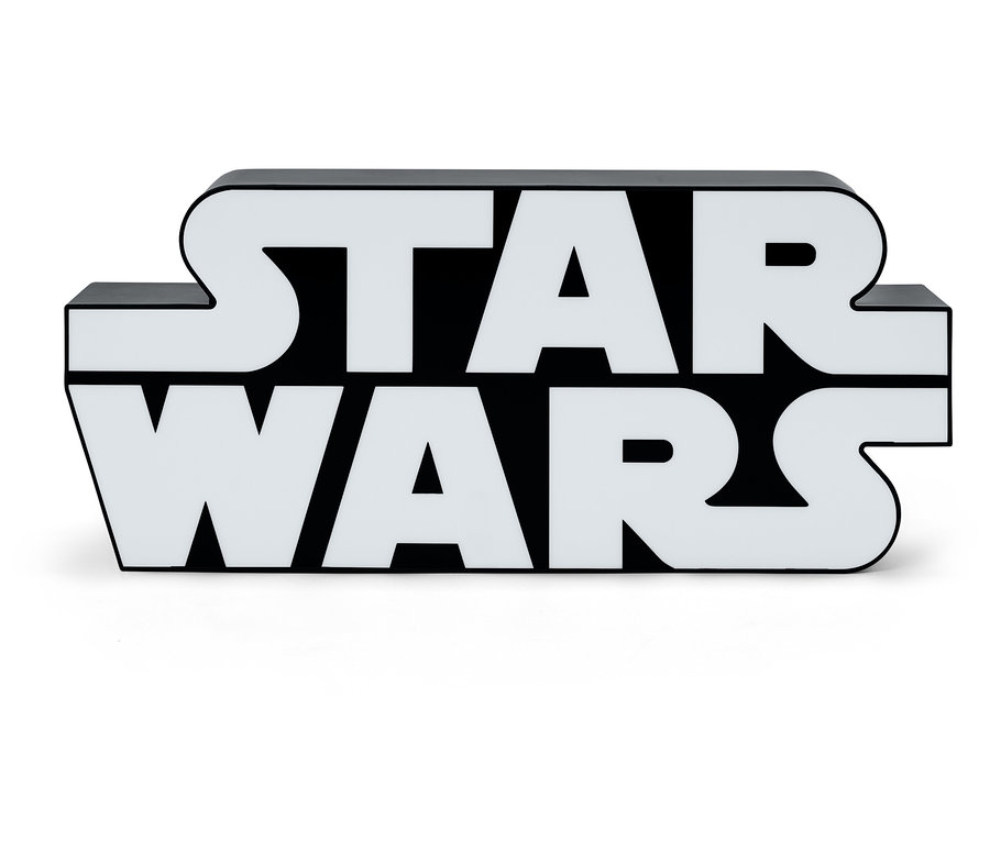 Čierno-biely nápis Star Wars na bielom pozadí.
