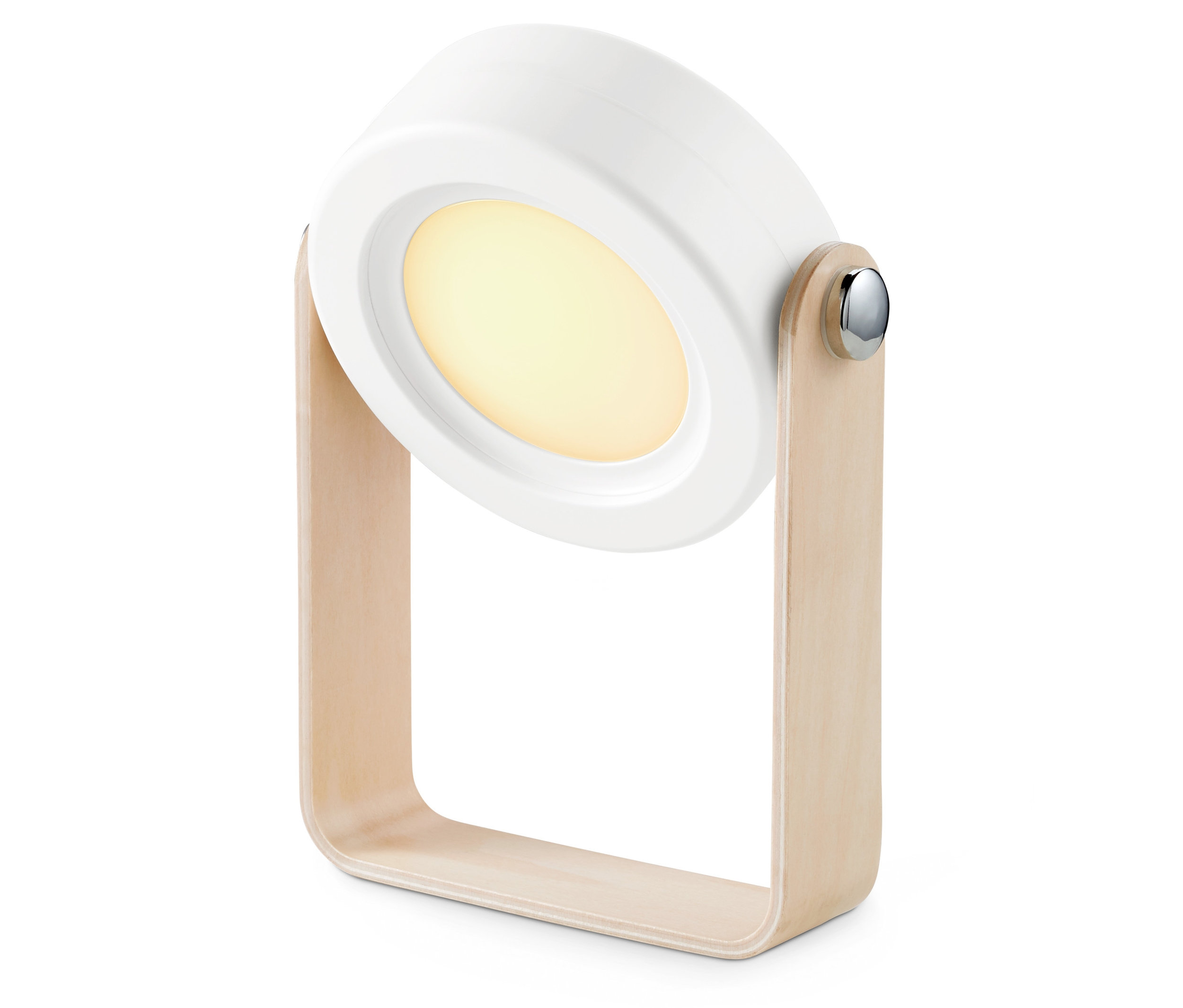 Skladacia stolná lampa s LED na bielom pozadí.