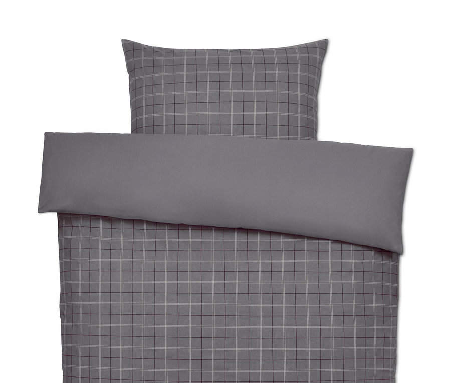 Sivá kockovaná posteľná bielizeň renforcé štandardnej veľkosti, dvojlôžko a nadmerná veľkosť.