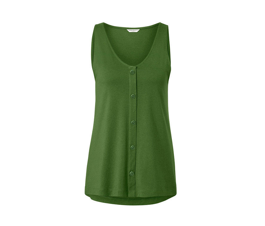 Zelený top s gombíkovou légou.
