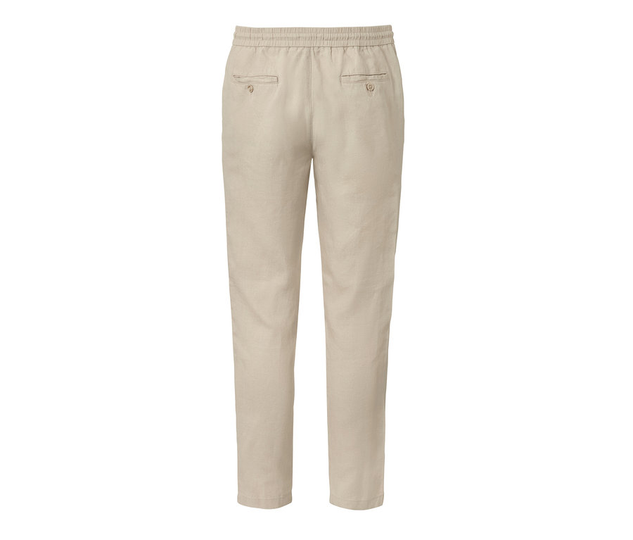 Béžové ľanové chino nohavice s elastickým pásom.