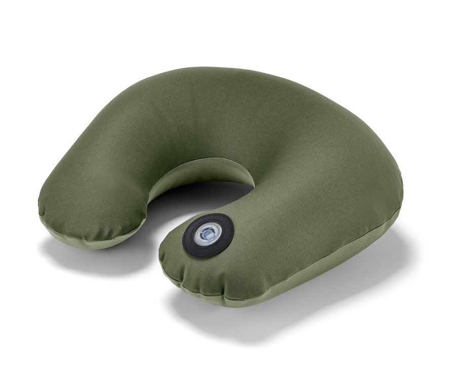 Zelený nafukovací vankúš na krk.