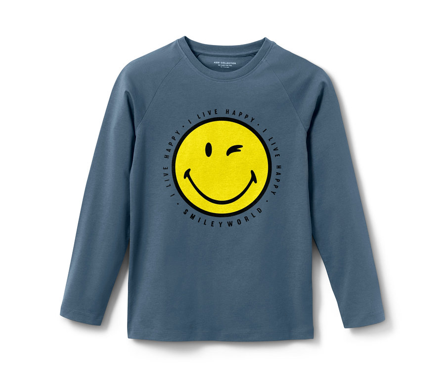 Modré detské pyžamo »Smiley« s dlhým rukávom a žltým smajlíkom.