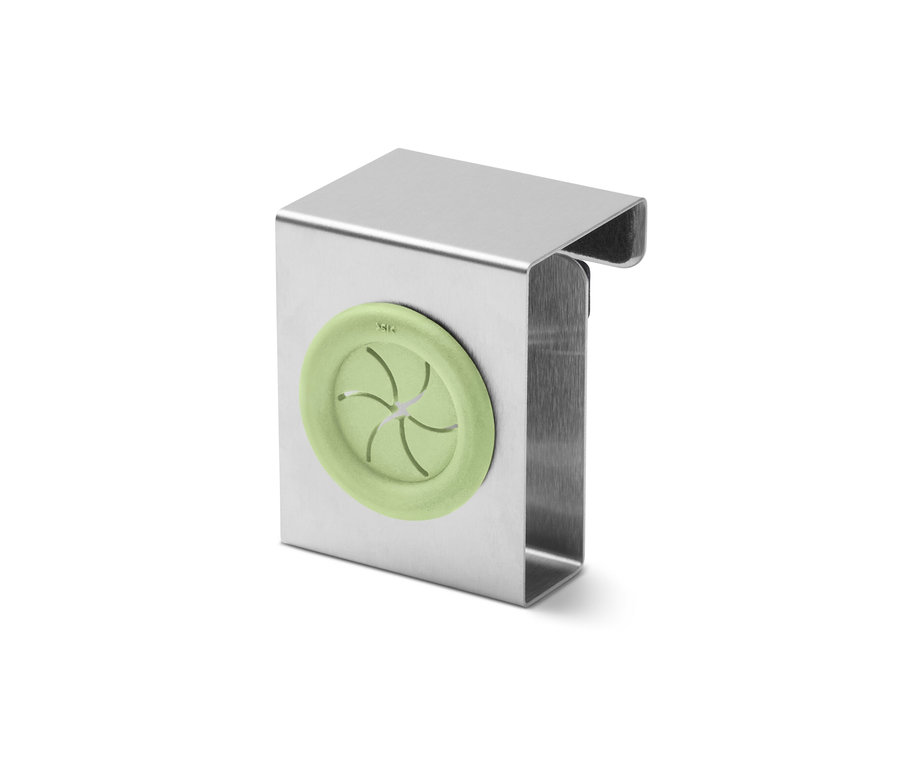 Strieborný držiak na utierky, 2 ks, s limetkovo zelenou gumovou vložkou.