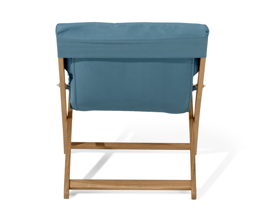 Modrosivé skladacie relaxačné kreslo.