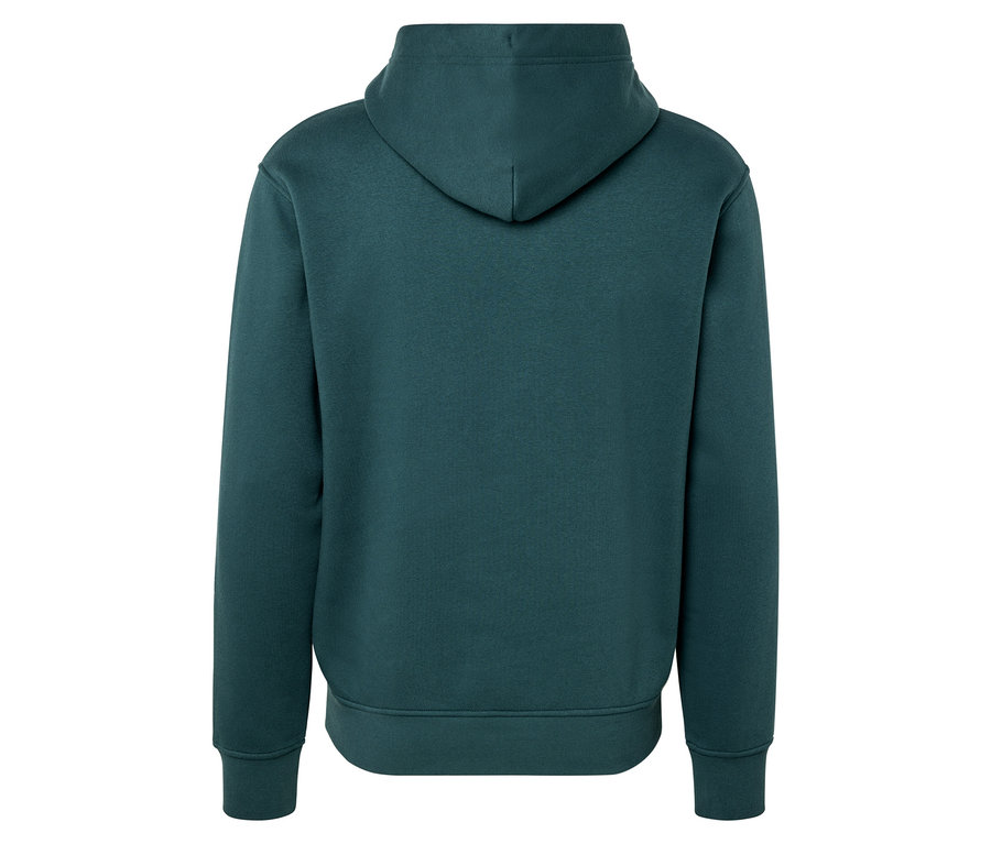 Pohľad zozadu na zelenú mikinu s kapucňou.