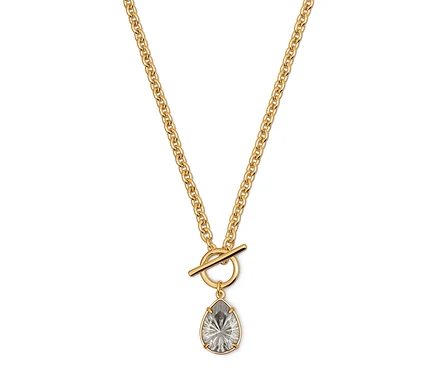 Zlatý náhrdelník s príveskom v tvare kvapky.