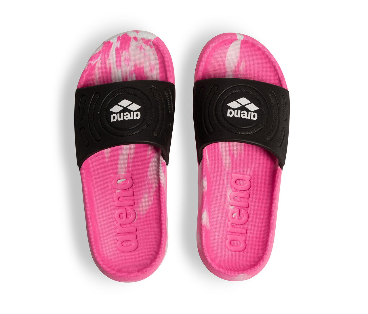 Dvoje arena Kinder-Badesandalen Junior Urban Active, ružové, ležia vedľa seba.