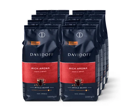 Osem balení zrnkovej kávy DAVIDOFF CAFÉ Rich Aroma po 1000 g.