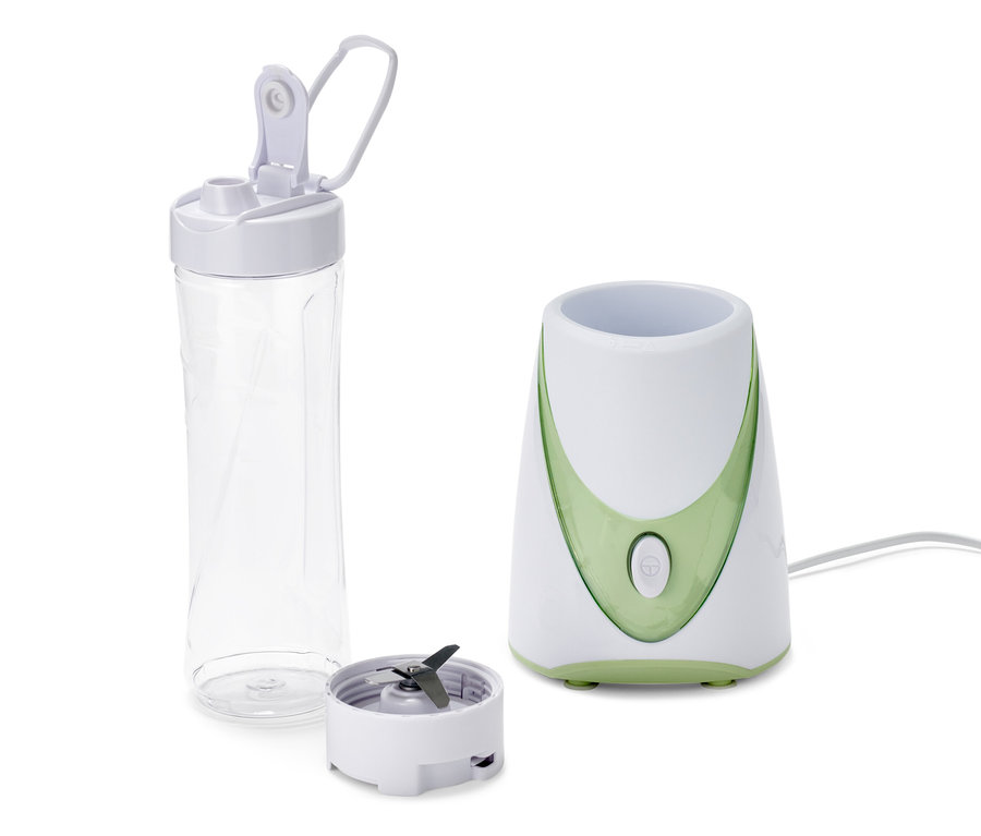 Mixér na smoothie, 250 W, s nádobou a nadstavcom na sekanie.