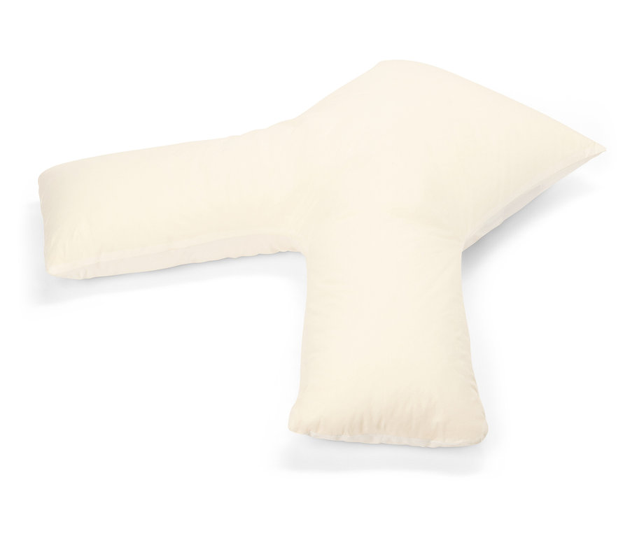 Krémový vankúš v tvare písmena Y na bielom pozadí.