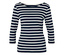 Modro-biely pruhovaný top s trojštvrťovými rukávmi.