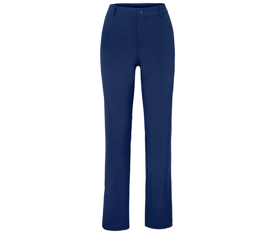 Modré nohavice s gombíkom.