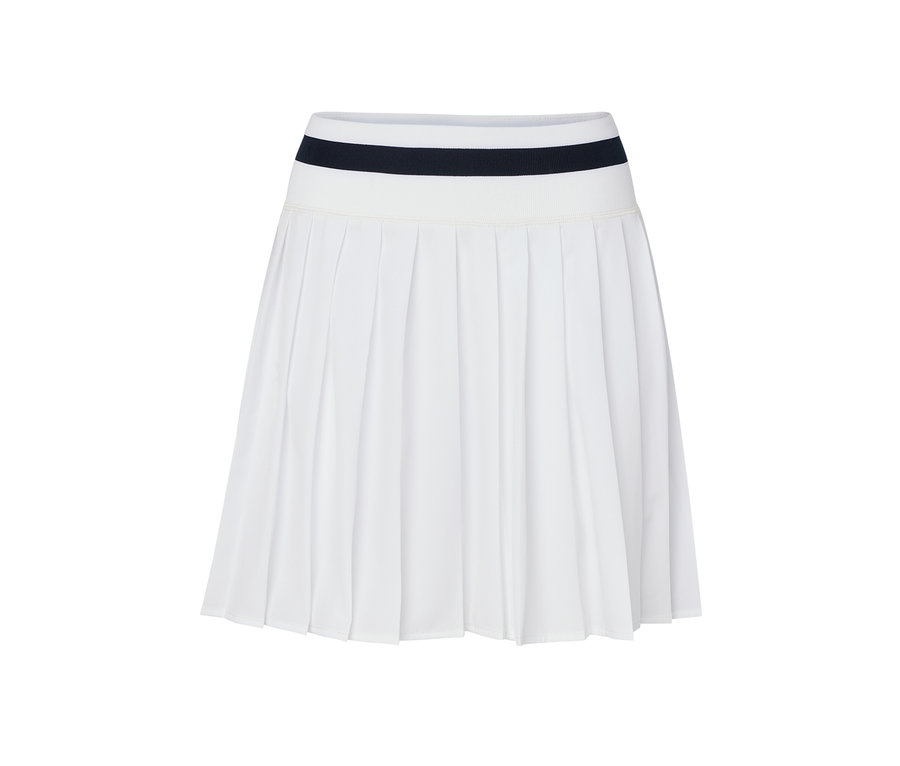 Biela športová sukňa s tmavomodrým pásom v páse.