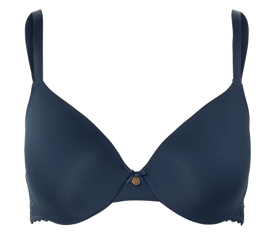 Námornícky modrá podprsenka s tenkými ramienkami a malým ozdobným detailom v strede.