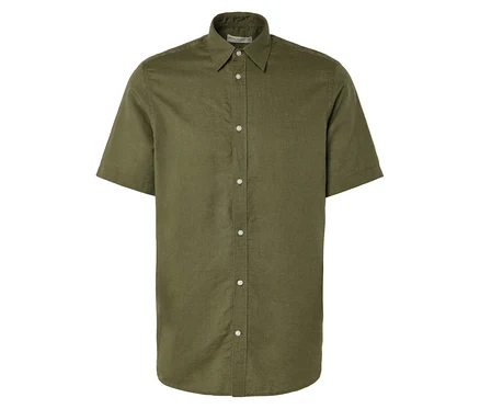 Khaki košeľa s krátkym rukávom na gombíky.