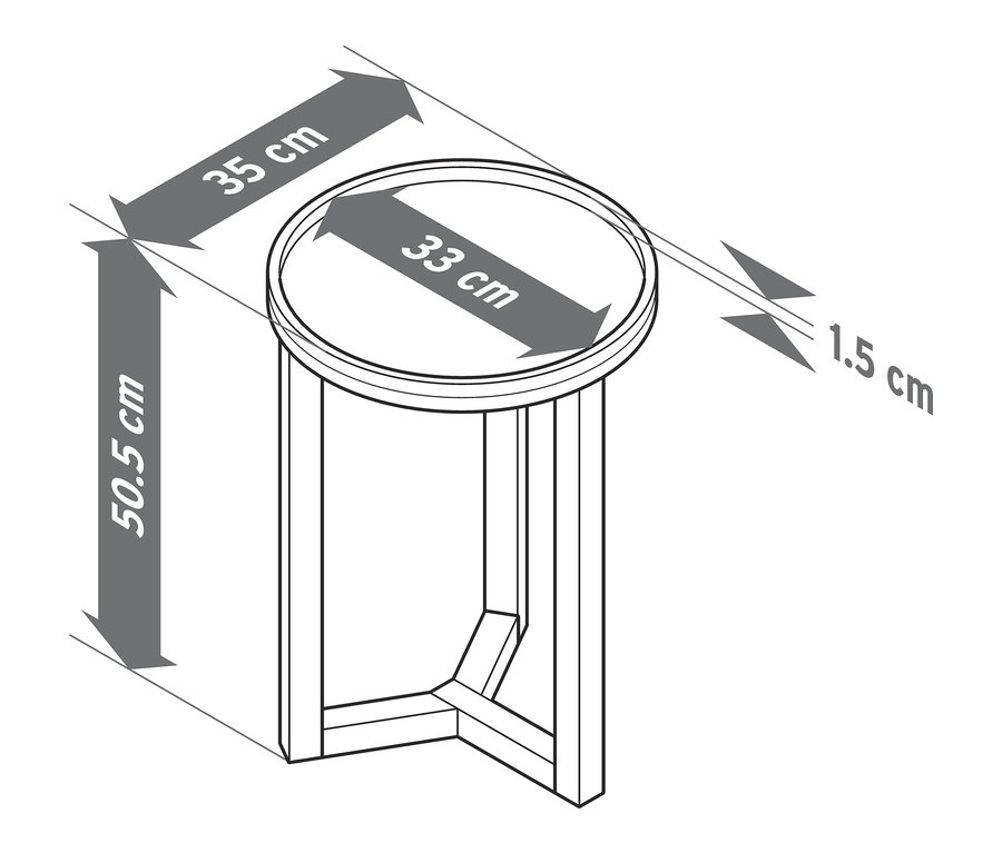 Diagram okrúhleho stolíka s rozmermi.