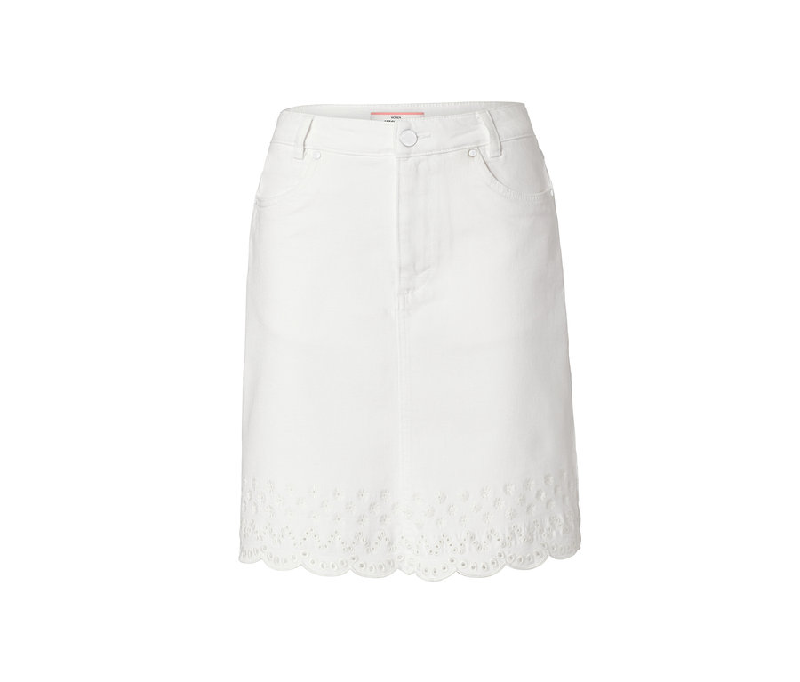 Biela džínsová sukňa s výšivkou.