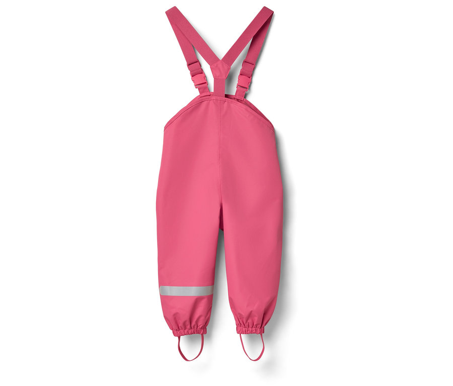 Ružové zateplené nohavice s trakmi a reflexnými pruhmi.