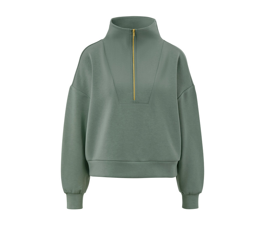 Zelený sveter v prémiovej kvalite s krátkym zipsom.