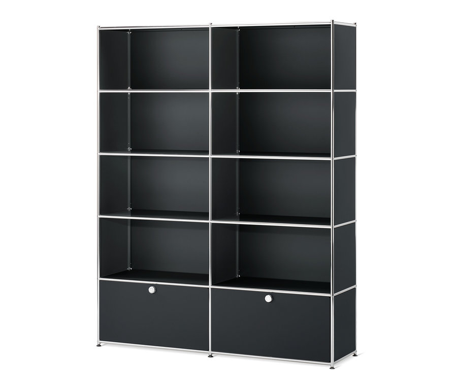 Čierny regál »CN3« s 2 výklopnými dvierkami.
