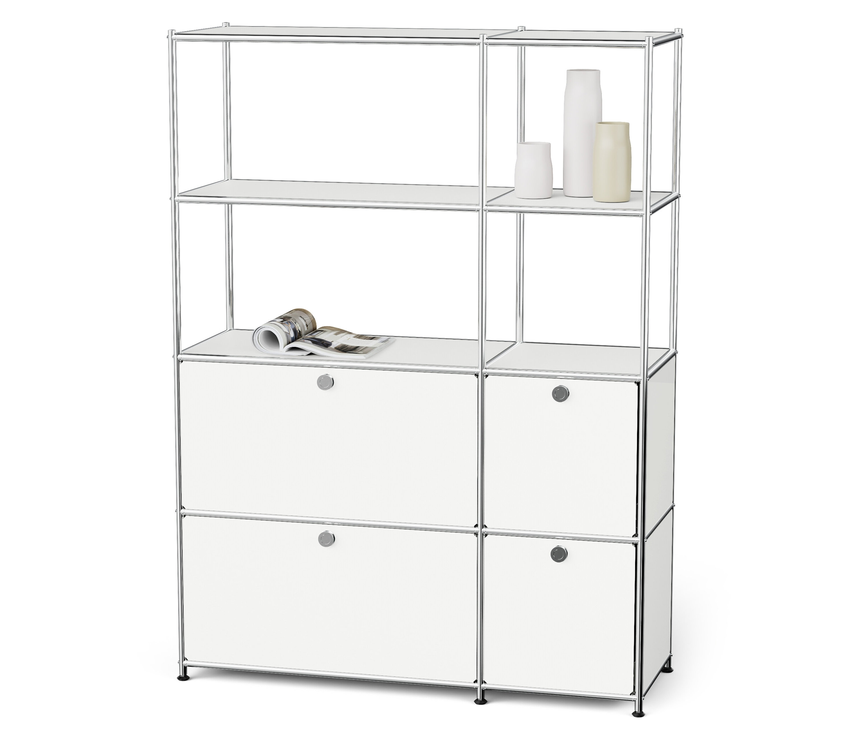 Biela kovová skrinka »CN3« so 4 výklopnými priečinkami.