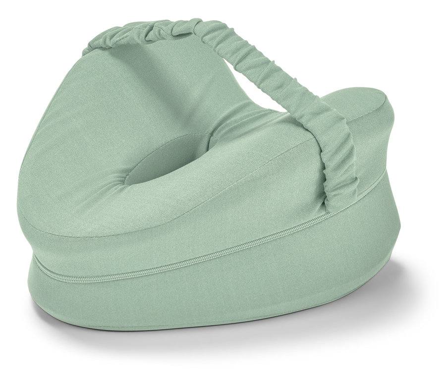 Ergonomický vankúš pod kolená pre ľudí, ktorí spávajú na boku, svetlozelený, s otvorom a popruhom.