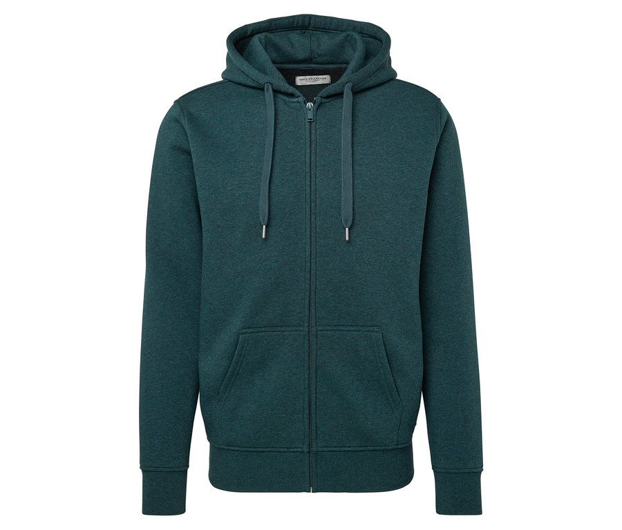 Zelená mikina s kapucňou so melírom.